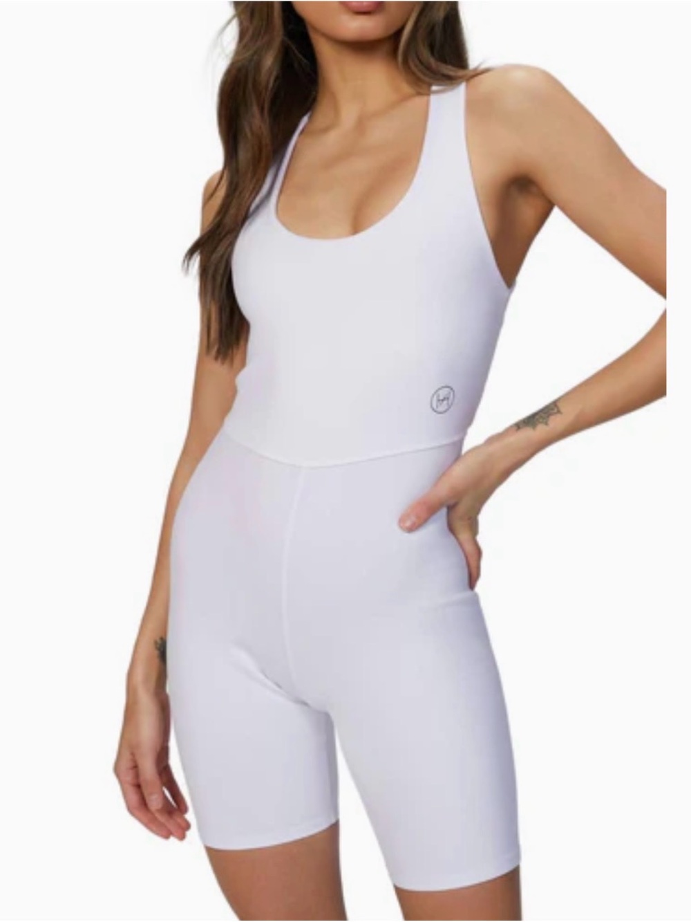 NWT Héros The Short Unitard in White w/ Eco-tech Fabric & Cross-Back Straps